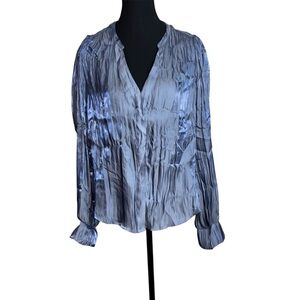 Melloday Shimmering Blouse Silver Blue Size Large